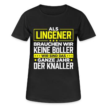 LINGENER - Böller - Frauen T-Shirt atmungsaktiv - Schwarz - Vorne - AI Model Female 172 light (172cm)