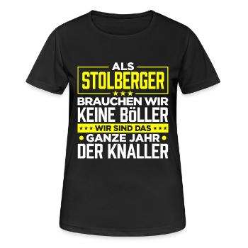 STOLBERGER - Böller - Frauen T-Shirt atmungsaktiv - Schwarz - Vorne - AI Model Female 172 light (172cm)
