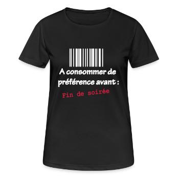 T-shirt Humour célibataire : A consommer - T-shirt respirant Femme - noir - Devant - AI Model Female 172 light (172cm)