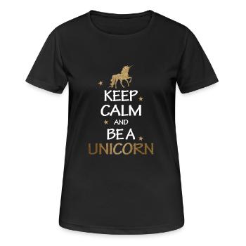 Keep Calm And Be A Unicorn Gold Geschenk - Frauen T-Shirt atmungsaktiv - Schwarz - Vorne - AI Model Female 172 light (172cm)