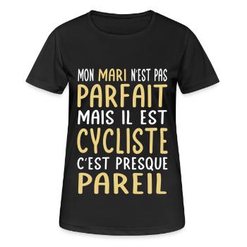 My husband is not perfect but he is a cyclist - Women's Breathable T-Shirt - black - Front - AI Model Female 172 light (172cm)