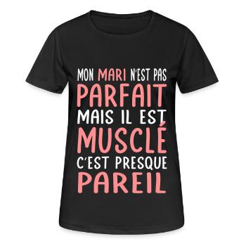 My husband is not perfect but he is muscular - Women's Breathable T-Shirt - black - Front - AI Model Female 172 light (172cm)