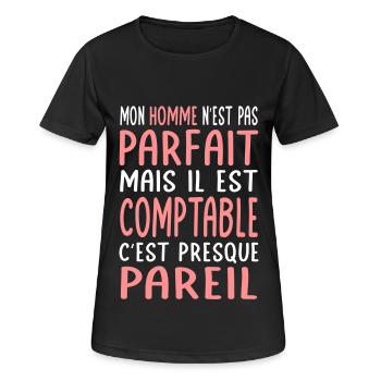 Mon homme n'est pas parfait mais il est comptable - T-shirt respirant Femme - noir - Devant - AI Model Female 172 light (172cm)