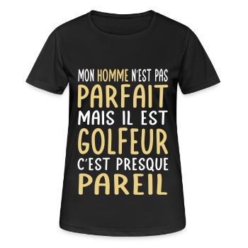 Mon homme n'est pas parfait mais il est golfeur - T-shirt respirant Femme - noir - Devant - AI Model Female 172 light (172cm)