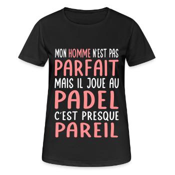Mon homme n'est pas parfait mais il joue au padel - T-shirt respirant Femme - noir - Devant - AI Model Female 172 light (172cm)
