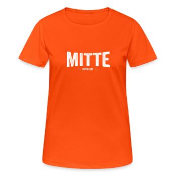 MITTE Ostberlin - Frauen T-Shirt atmungsaktiv - Neonorange - Vorne - AI Model Female 172 dark (172cm)