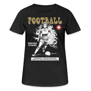 Frauenfußball Shirt Schweiz: Mut im Zweikampf - Frauen T-Shirt atmungsaktiv - Schwarz - Vorne - AI Model Female 172 light (172cm)