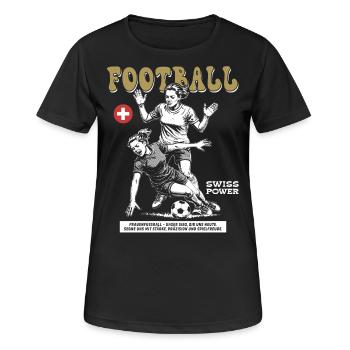 Kraft ohne Foul: Schweizer Frauenfußball Shirt - Frauen T-Shirt atmungsaktiv - Schwarz - Vorne - AI Model Female 172 light (172cm)