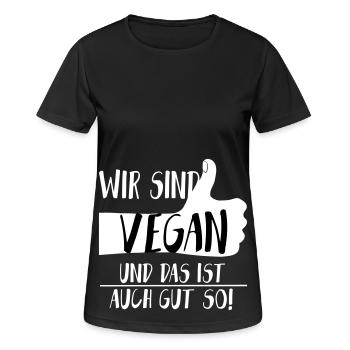 Vegan Gut so Daumen hoch SabineVegan HerzAufShirt - Frauen T-Shirt atmungsaktiv - Schwarz - Vorne - AI Model Female 172 light (172cm)