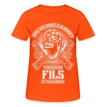Ne touchez pas à mon fils - FR - T-shirt respirant Femme - orange néon - Devant - AI Model Female 172 dark (172cm)