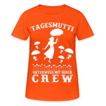 Tagesmutti unterwegs - Frauen T-Shirt atmungsaktiv - Neonorange - Vorne - AI Model Female 172 dark (172cm)
