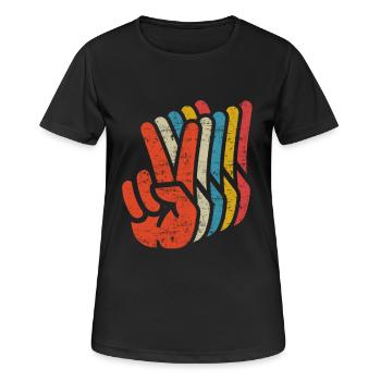 Peace Zeichen V Hand Frieden Retro Peace - Frauen T-Shirt atmungsaktiv - Schwarz - Vorne - AI Model Female 172 light (172cm)