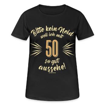 Bitte kein Neid 50 - Frauen T-Shirt atmungsaktiv - Schwarz - Vorne - AI Model Female 172 light (172cm)