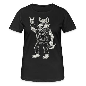 Wolf Metal Musik Rock Musik Funny Heavy Metal - Frauen T-Shirt atmungsaktiv - Schwarz - Vorne - AI Model Female 172 light (172cm)