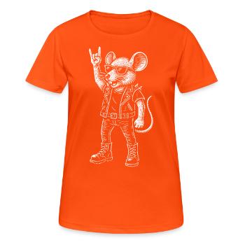 Rockmusik Maus Heavy Metal Lustig Retro - Frauen T-Shirt atmungsaktiv - Neonorange - Vorne - AI Model Female 172 dark (172cm)
