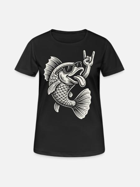 Rock Music Fish Funny Metal Music Retro - Women's Breathable T-Shirt - black