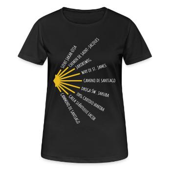 Le Chemin de Saint-Jacques-de-Compostelle compte de nombreuses langues - Chemin - Pèlerinage - T-shirt respirant Femme - noir - Devant - AI Model Female 172 light (172cm)