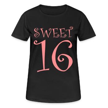 SWEET 16 - Frauen T-Shirt atmungsaktiv - Schwarz - Vorne - AI Model Female 172 light (172cm)
