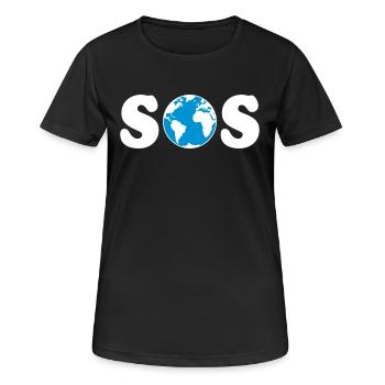 SOS – Earth Day / Klimawandel (W / 2C / SVG) - Frauen T-Shirt atmungsaktiv - Schwarz - Vorne - AI Model Female 172 light (172cm)