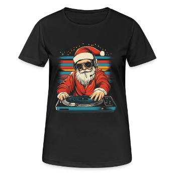 Weihnachtsmann mit Sonnenbrille am Turntable - Frauen T-Shirt atmungsaktiv - Schwarz - Vorne - AI Model Female 172 light (172cm)