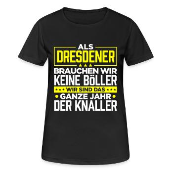 DRESDENER - Böller - Frauen T-Shirt atmungsaktiv - Schwarz - Vorne - AI Model Female 172 light (172cm)