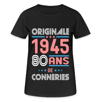 Anniversaire 80 ans - Originale 1945 - Conneries - T-shirt respirant Femme - noir - Devant - AI Model Female 172 light (172cm)