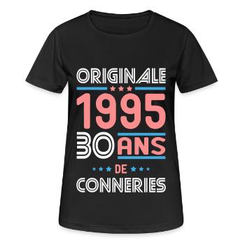 Anniversaire 30 ans - Originale 1995 - Conneries - T-shirt respirant Femme - noir - Devant - AI Model Female 172 light (172cm)