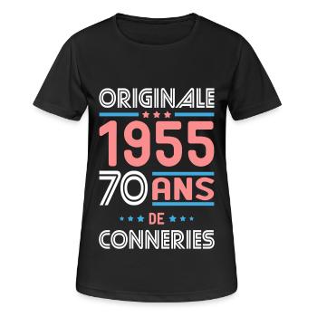 Anniversaire 70 ans - Originale 1955 - Conneries - T-shirt respirant Femme - noir - Devant - AI Model Female 172 light (172cm)