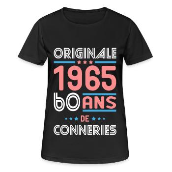Anniversaire 60 ans - Originale 1965 - Conneries - T-shirt respirant Femme - noir - Devant - AI Model Female 172 light (172cm)