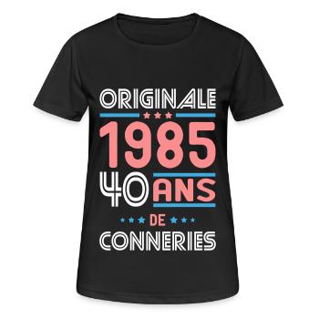 Anniversaire 40 ans - Originale 1985 - Conneries - T-shirt respirant Femme - noir - Devant - AI Model Female 172 light (172cm)