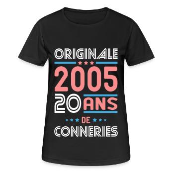 Anniversaire 20 ans - Originale 2005 - Conneries - T-shirt respirant Femme - noir - Devant - AI Model Female 172 light (172cm)