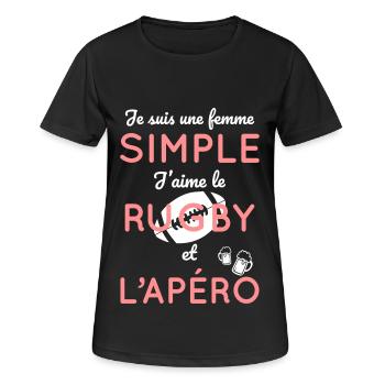 Rugby - Femme simple aime le rugby et l'apéro - T-shirt respirant Femme - noir - Devant - AI Model Female 172 light (172cm)