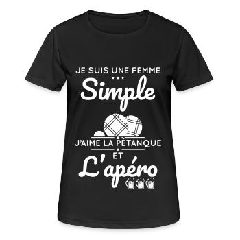 Je suis une femme simple j'aime pétanque et apéro - T-shirt respirant Femme - noir - Devant - AI Model Female 172 light (172cm)