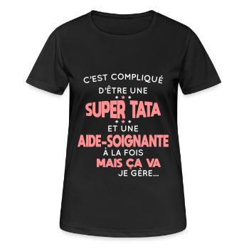 Compliqué être une super tata et aide-soignante - T-shirt respirant Femme - noir - Devant - AI Model Female 172 light (172cm)