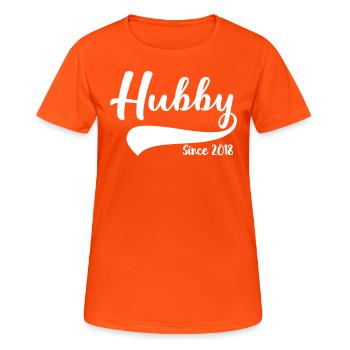 Hubby since 2018 - Women's Breathable T-Shirt - neon orange - Front - AI Model Female 172 dark (172cm)