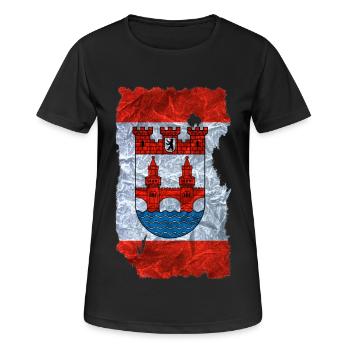 Friedrichshain Kreuzberg 2 Fahne / Flagge vintage - Frauen T-Shirt atmungsaktiv - Schwarz - Vorne - AI Model Female 172 light (172cm)
