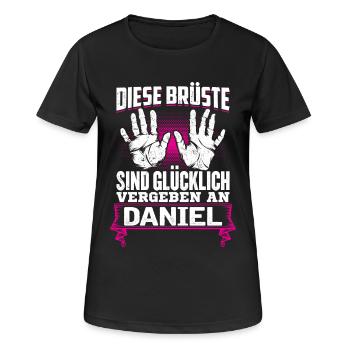 DANIEL - Brüste Geschenk - Frauen T-Shirt atmungsaktiv - Schwarz - Vorne - AI Model Female 172 light (172cm)