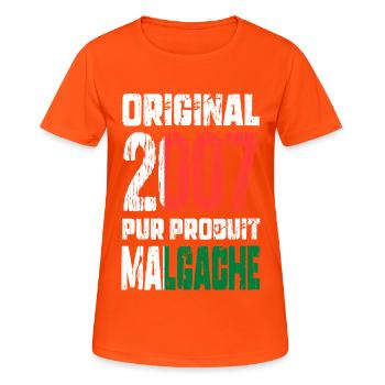 Anniversaire 18 ans - Original 2007 - Malgache - T-shirt respirant Femme - orange néon - Devant - AI Model Female 172 dark (172cm)