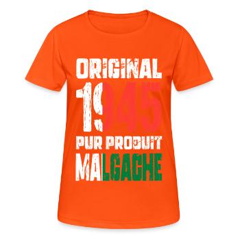 Anniversaire 80 ans - Original 1945 - Malgache - T-shirt respirant Femme - orange néon - Devant - AI Model Female 172 dark (172cm)