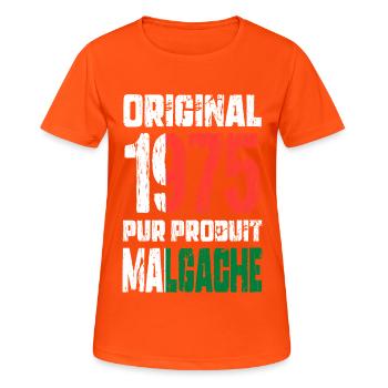 Anniversaire 50 ans - Original 1975 - Malgache - T-shirt respirant Femme - orange néon - Devant - AI Model Female 172 dark (172cm)