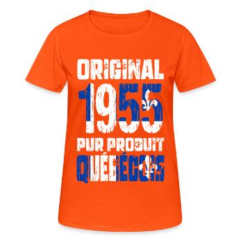 Anniversaire 70 ans - Original 1955 - Québécois - T-shirt respirant Femme - orange néon - Devant - AI Model Female 172 dark (172cm)