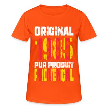 Anniversaire 40 ans - Original 1985 - Provençal - T-shirt respirant Femme - orange néon - Devant - AI Model Female 172 dark (172cm)
