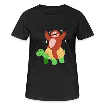 Tortue drôle et paresseux - paresseusement lentement - T-shirt respirant Femme - noir - Devant - AI Model Female 172 light (172cm)