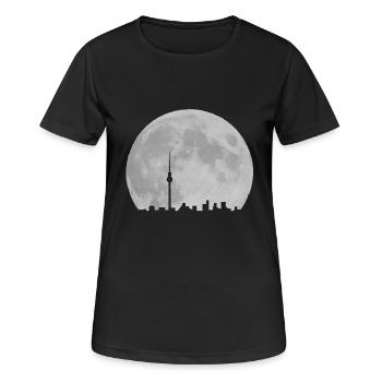 Berlin Skyline vor Mond Fernsehturm Alexanderplatz - Frauen T-Shirt atmungsaktiv - Schwarz - Vorne - AI Model Female 172 light (172cm)