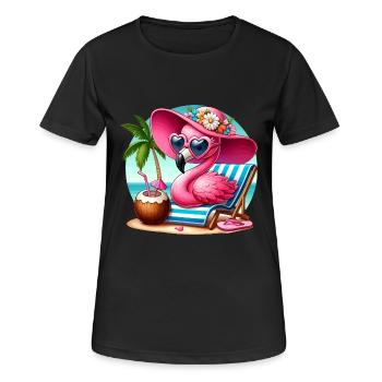 T-shirt d’été flamant rose plage - T-shirt respirant Femme - noir - Devant - AI Model Female 172 light (172cm)