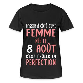 Anniversaire - Née le 8 Août Frôler perfection - T-shirt respirant Femme - noir - Devant - AI Model Female 172 light (172cm)