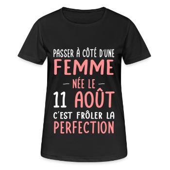 Anniversaire - Née le 11 Août Frôler perfection - T-shirt respirant Femme - noir - Devant - AI Model Female 172 light (172cm)