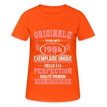Anniversaire 40 ans - Originale - 1984 - T-shirt respirant Femme - orange néon - Devant - AI Model Female 172 dark (172cm)