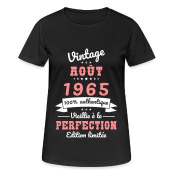 60th Birthday - Vintage - August 1965 - Women's Breathable T-Shirt - black - Front - AI Model Female 172 light (172cm)