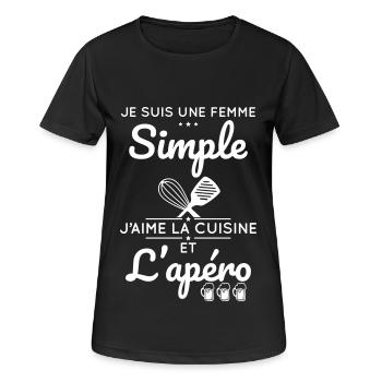 Femme simple aime la cuisine et l'apéro - T-shirt respirant Femme - noir - Devant - AI Model Female 172 light (172cm)